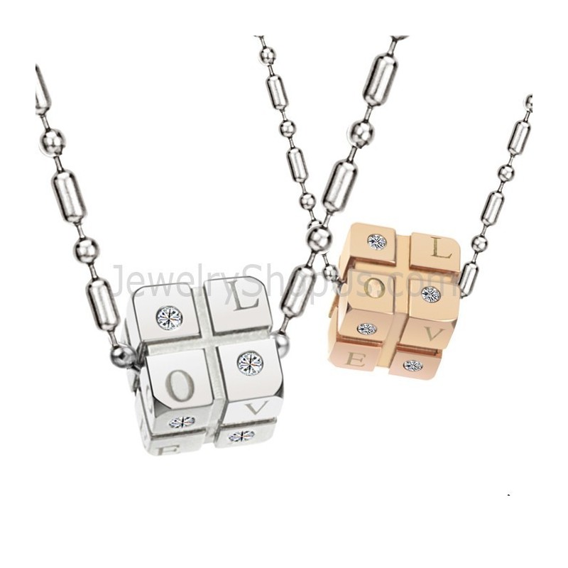 Würfel-Anhänger Aus Titansilber Und Roségold Mit Strasssteinen Und Kostenlosen Ketten C309 Würfel-Anhänger Aus Titansilber Und Roségold Mit Strasssteinen Und Kostenlosen Ketten C309