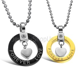 Titan Schwarz Und Gold "Forever Love" Liebhaber Anhänger Mit Strass Und Kostenlosen Ketten 280