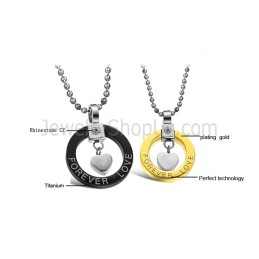 Titan Schwarz Und Gold "Forever Love" Liebhaber Anhänger Mit Strass Und Kostenlosen Ketten 280