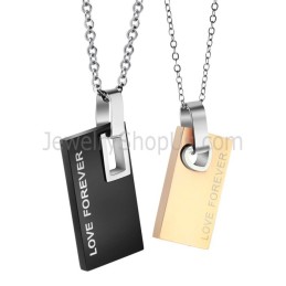 Rechteckige Anhänger „Forever Love“ Aus Titan In Schwarz Und Roségold Mit Kostenlosen Ketten C291
