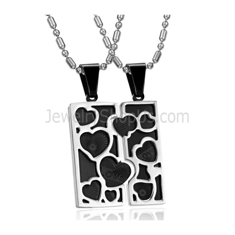 Anhänger „Love Jigsaw Lovers“ Aus Titansilber Und Schwarz Mit Kostenlosen Ketten C733 Anhänger „Love Jigsaw Lovers“ Aus Titansilber Und Schwarz Mit Kostenlosen Ketten C733