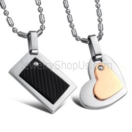 Titan Schwarz Rechteck Und Rose Gold Sweetheart Lovers Anhänger Mit Kostenlosen Ketten C601
