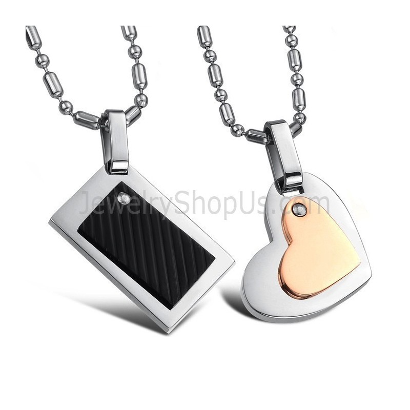 Titan Schwarz Rechteck Und Rose Gold Sweetheart Lovers Anhänger Mit Kostenlosen Ketten C601 Titan Schwarz Rechteck Und Rose Gold Sweetheart Lovers Anhänger Mit Kostenlosen Ketten C601