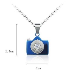 Herren-Halskette Aus Reinem Titan Mit Blauer Kamera Und Kette
