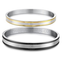 Tatanium Schwarz-Gold "True Love Forever" Paar-Armreifen Mit Strasssteinen C875