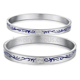 Tatanium Paar Armreifen Mit Blauen Blumen C858