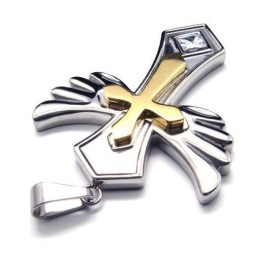 Angle Wing Goldenes Kreuz Titanstahl Anhänger Gratis Kette