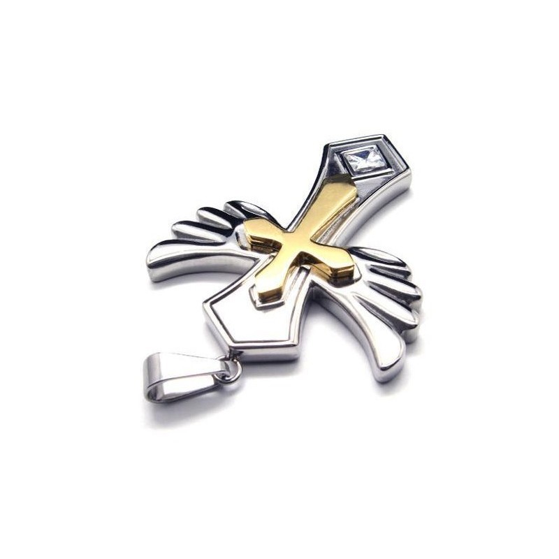 Angle Wing Goldenes Kreuz Titanstahl Anhänger Gratis Kette Angle Wing Goldenes Kreuz Titanstahl Anhänger Gratis Kette