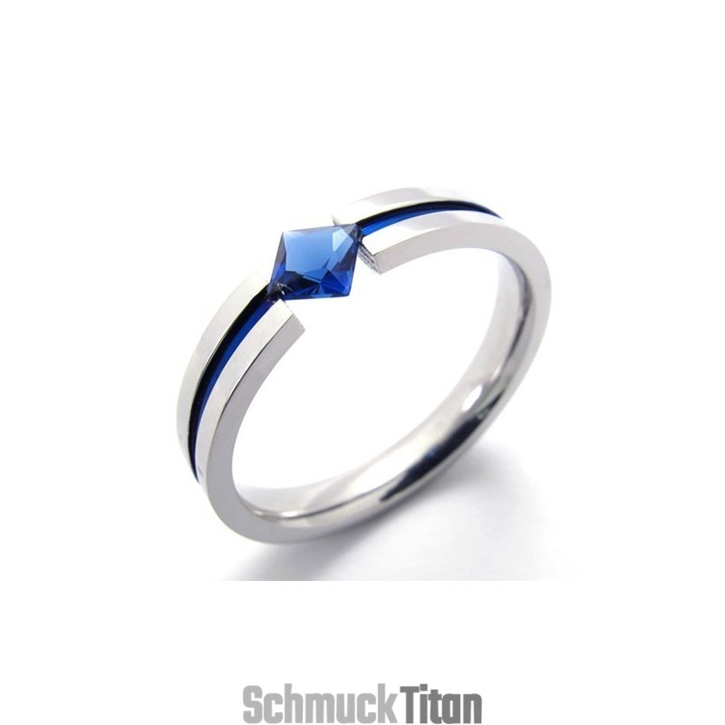 Titanring Mit Blauem Diamanten