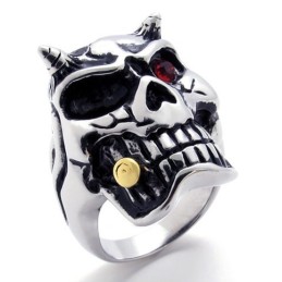 Totenkopf Mit Rotem Diamanten Titanring