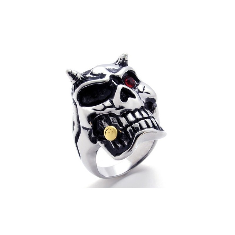 Totenkopf Mit Rotem Diamanten Titanring Totenkopf Mit Rotem Diamanten Titanring