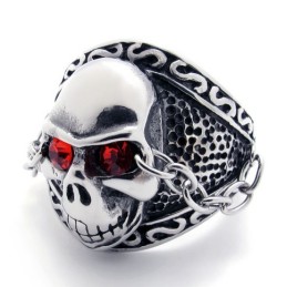 Totenkopf Mit Rotem Diamanten Titanring