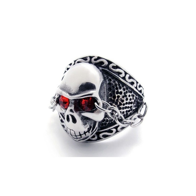 Totenkopf Mit Rotem Diamanten Titanring Totenkopf Mit Rotem Diamanten Titanring