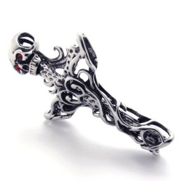 Kreuzschädel Mit Rotem Diamant-Titan-Anhänger