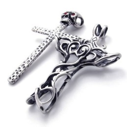 Kreuzschädel Mit Rotem Diamant-Titan-Anhänger