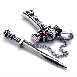 Totenkopf Mit Rotem Diamantdolch-Kreuzanhänger Aus Titan