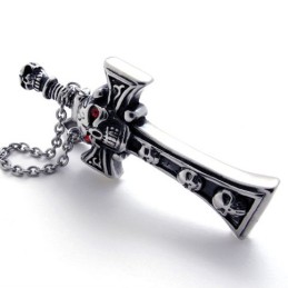 Totenkopf Mit Rotem Diamantdolch-Kreuzanhänger Aus Titan