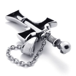 Totenkopf Mit Rotem Diamantdolch-Kreuzanhänger Aus Titan