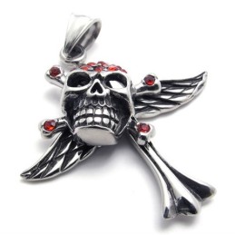 Kreuz-Totenkopf-Anhänger Aus Titan Mit Rotem Diamant