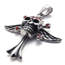 Kreuz-Totenkopf-Anhänger Aus Titan Mit Rotem Diamant