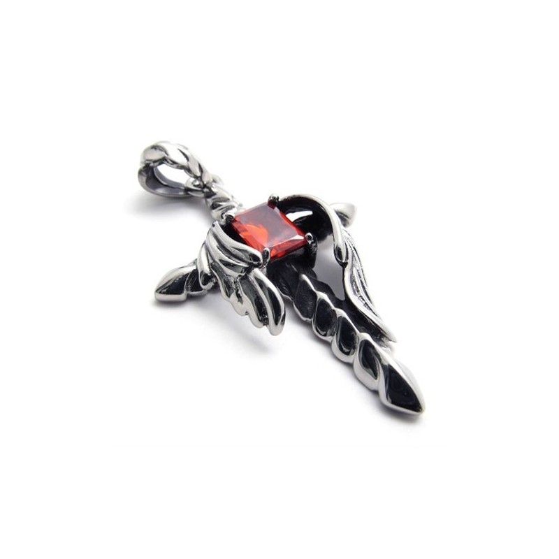 Dolchkreuz-Anhänger Aus Titan Mit Rotem Diamanten Dolchkreuz-Anhänger Aus Titan Mit Rotem Diamanten