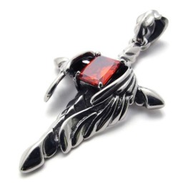 Dolchkreuz-Anhänger Aus Titan Mit Rotem Diamanten