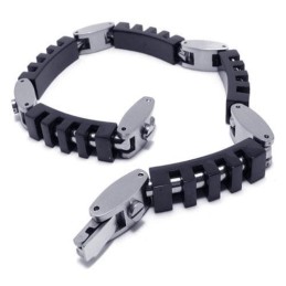 Herren Jungen Schwarz Silber Reines Titan Charm Armband