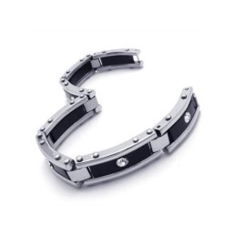 Männer Schwarz Silber Reines Titan Armband Gummi Armreif