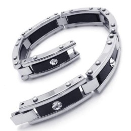 Männer Schwarz Silber Reines Titan Armband Gummi Armreif