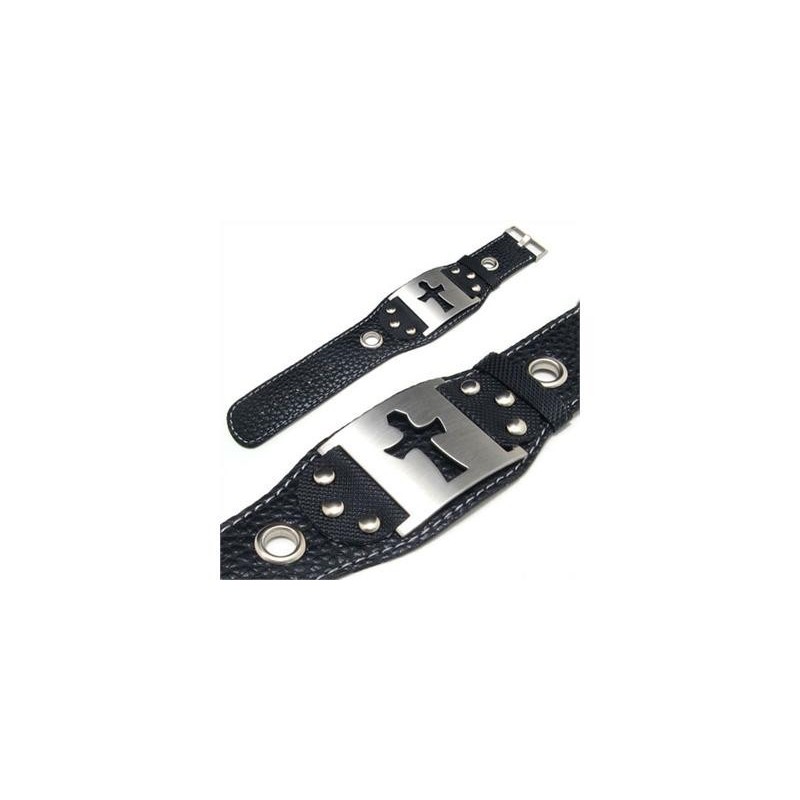 Herren Jungen Reines Titan Leder Kreuz Armband Armreif Herren Jungen Reines Titan Leder Kreuz Armband Armreif