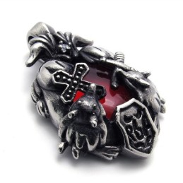 Titan-Anhänger Mit Kreuz Und Rotem Edelstein