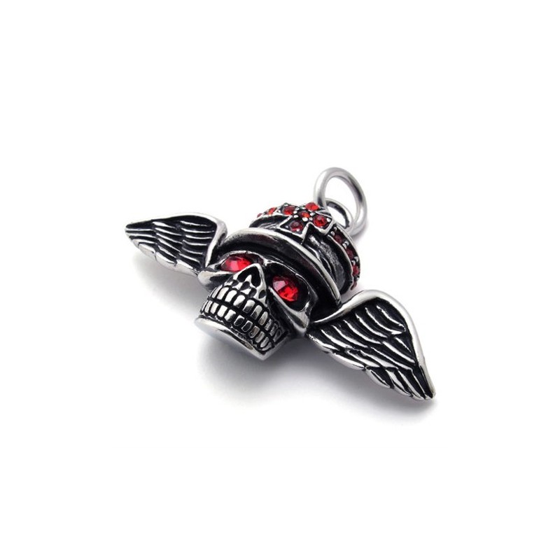 Roter Diamantflügel-Totenkopf-Anhänger Aus Titan Roter Diamantflügel-Totenkopf-Anhänger Aus Titan