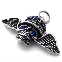 Flügel Totenkopf Blau Diamant Titan Anhänger