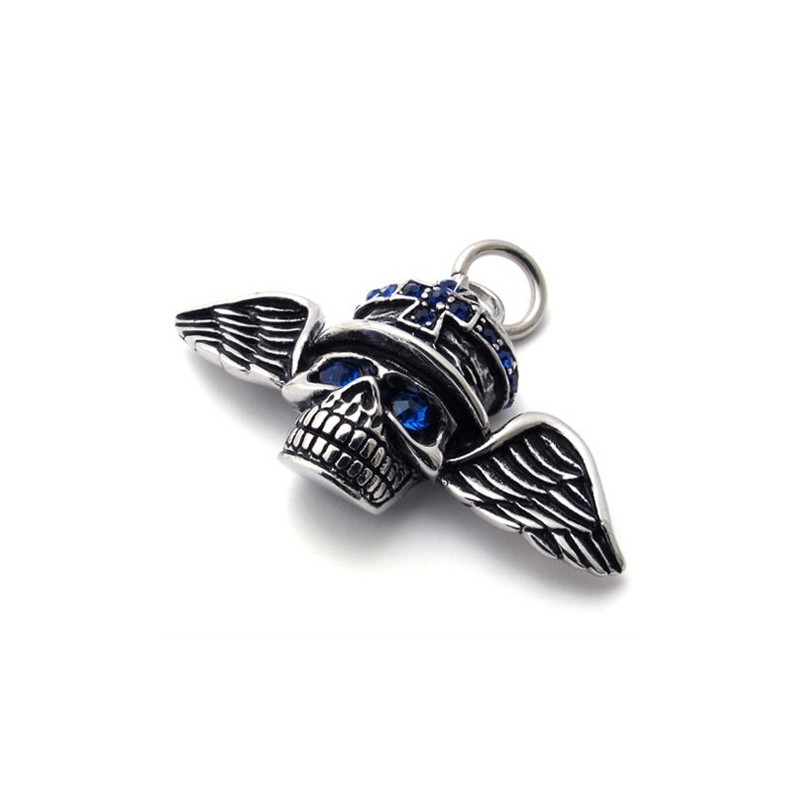 Flügel Totenkopf Blau Diamant Titan Anhänger Flügel Totenkopf Blau Diamant Titan Anhänger
