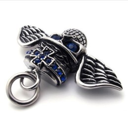 Flügel Totenkopf Blau Diamant Titan Anhänger