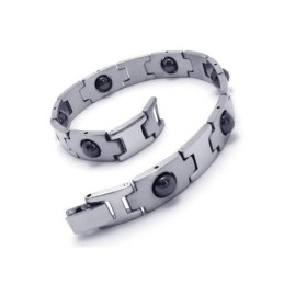 Herren Junge Silber Schwarz Reines Titan Magnetarmband