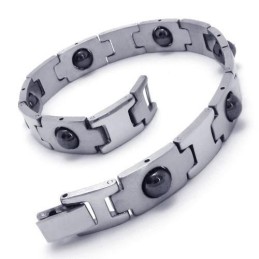 Herren Junge Silber Schwarz Reines Titan Magnetarmband