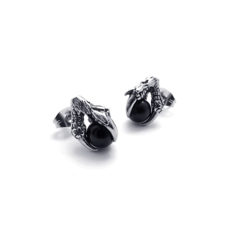 Krallen-Ohrringe Aus Titan Mit Schwarzem Edelstein Krallen-Ohrringe Aus Titan Mit Schwarzem Edelstein