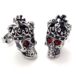 Titan-Ohrringe Mit Roter Diamantkrone Und Totenkopf