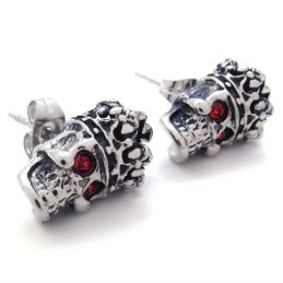 Titan-Ohrringe Mit Roter Diamantkrone Und Totenkopf