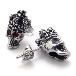 Titan-Ohrringe Mit Roter Diamantkrone Und Totenkopf