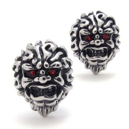 Titan-Ohrringe Mit Rotem Diamanten Und Löwenmotiv