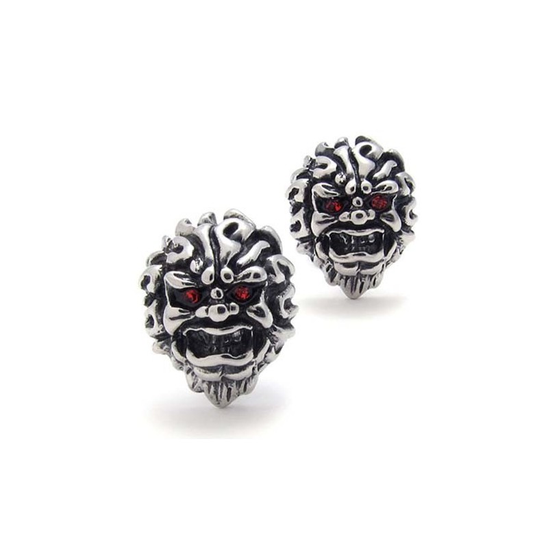 Titan-Ohrringe Mit Rotem Diamanten Und Löwenmotiv Titan-Ohrringe Mit Rotem Diamanten Und Löwenmotiv