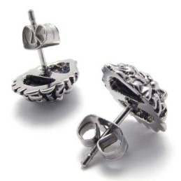 Titan-Ohrringe Mit Rotem Diamanten Und Löwenmotiv