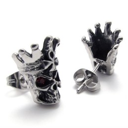 Titan-Ohrringe Mit Rotem Diamant-Totenkopf