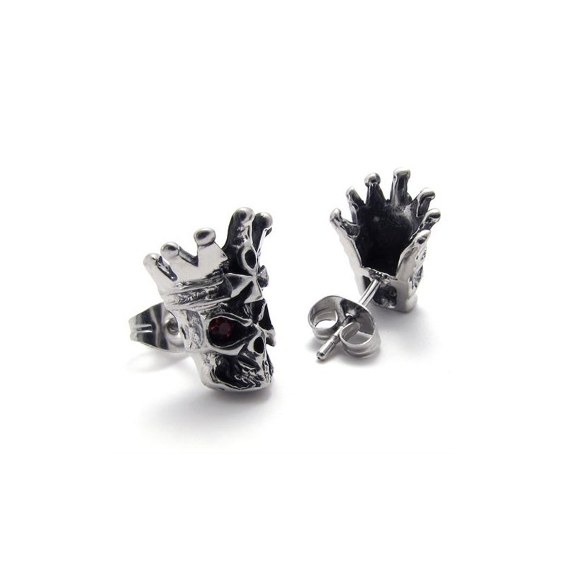 Titan-Ohrringe Mit Rotem Diamant-Totenkopf Titan-Ohrringe Mit Rotem Diamant-Totenkopf