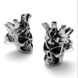Titan-Ohrringe Mit Rotem Diamant-Totenkopf