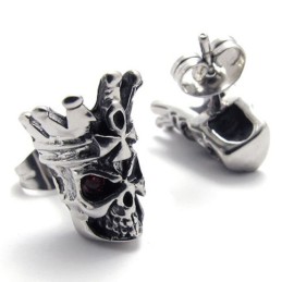 Titan-Ohrringe Mit Rotem Diamant-Totenkopf