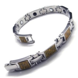 Goldenes Und Silbernes Magnetarmband Aus Reinem Titan Für Herren