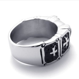 Titanring Mit Kreuz Und Schwarzem Edelstein